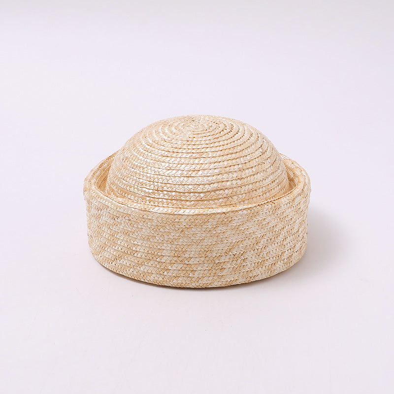 Handwoven Straw Round-Crown Pillbox Hat