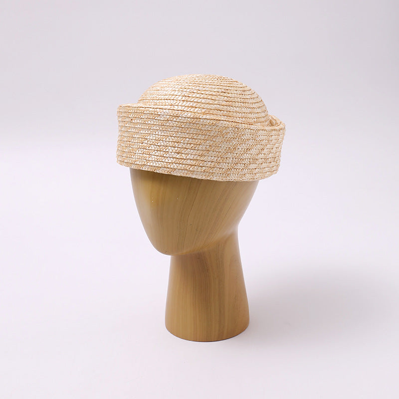 Handwoven Straw Round-Crown Pillbox Hat