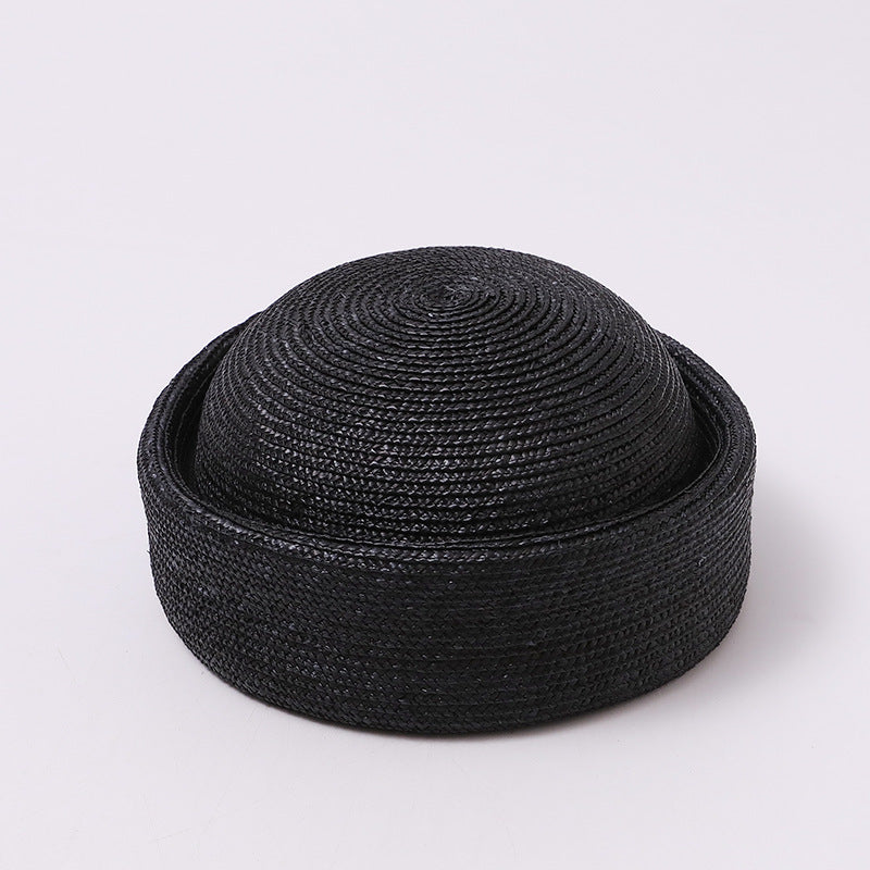 Handwoven Straw Round-Crown Pillbox Hat