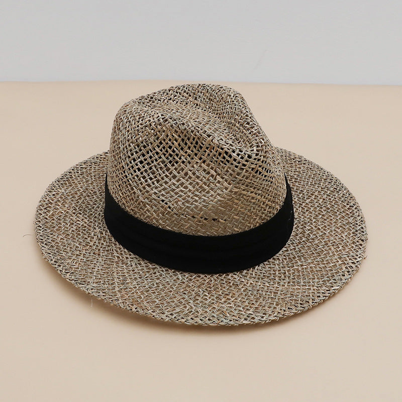 Grey-Brown Woven Panama Fedora with Black Band