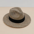 Grey-Brown Woven Panama Fedora with Black Band