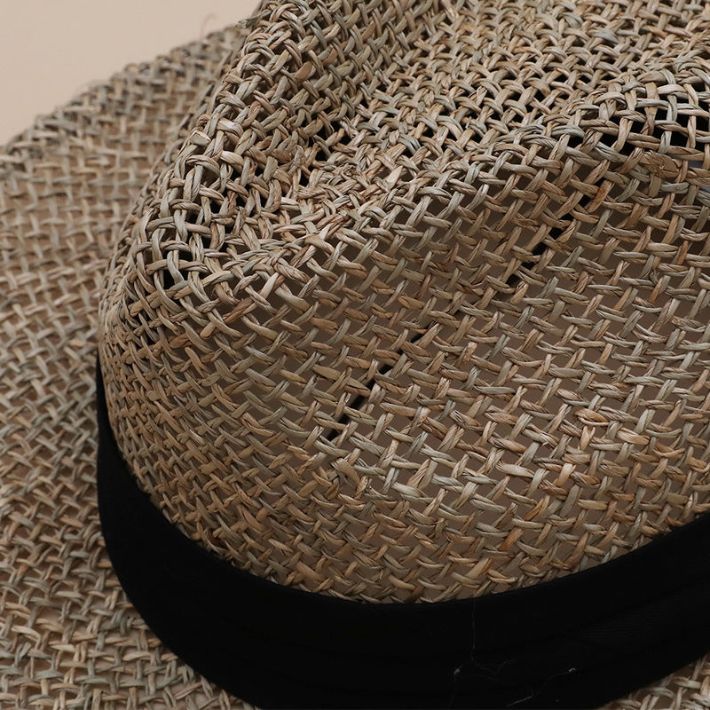Grey-Brown Woven Panama Fedora with Black Band