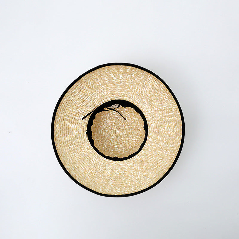 French Elegant Wide-Brim Straw Hat with Black Ribbon