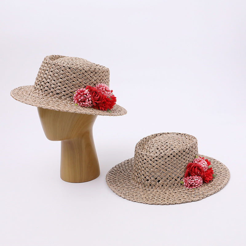 Floral Open-Weave Straw Hat