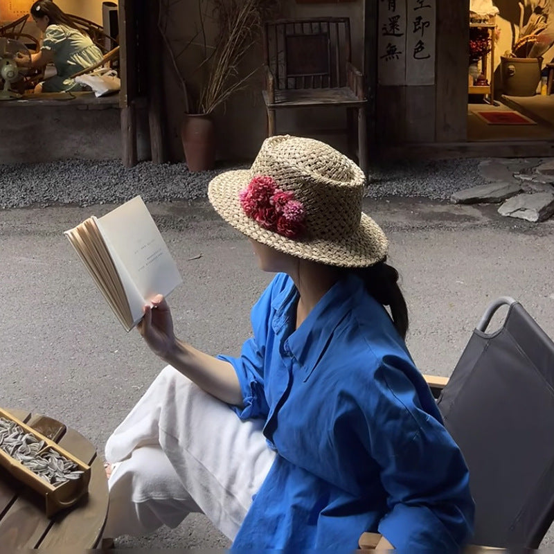Floral Open-Weave Straw Hat
