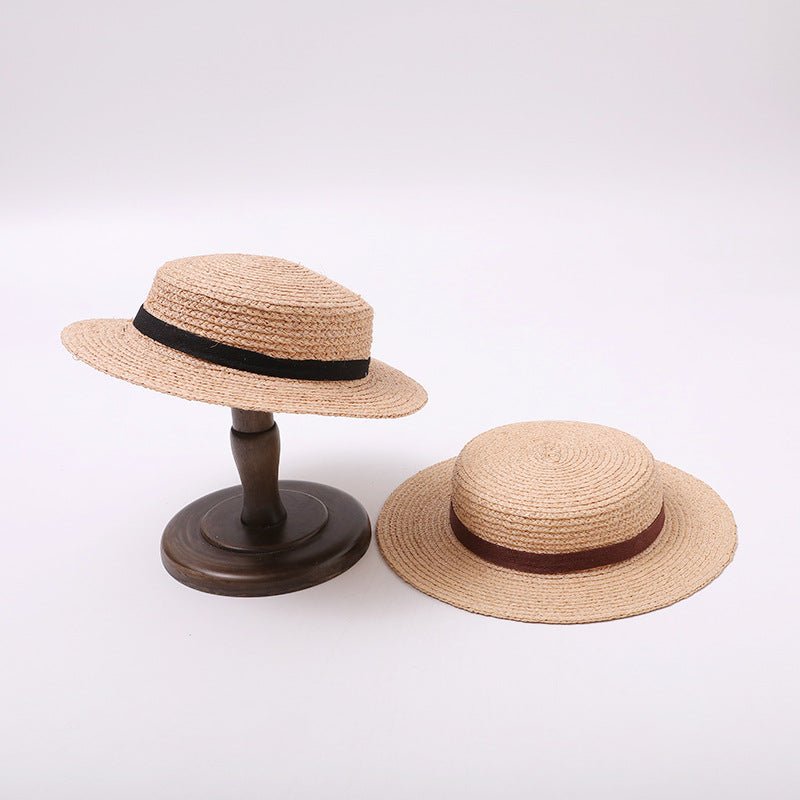 French Straw Boater Hat Two-Piece Set (Dual-Color Ribbons)