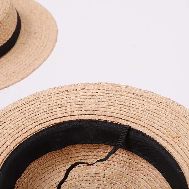 French Straw Boater Hat Two-Piece Set (Dual-Color Ribbons)