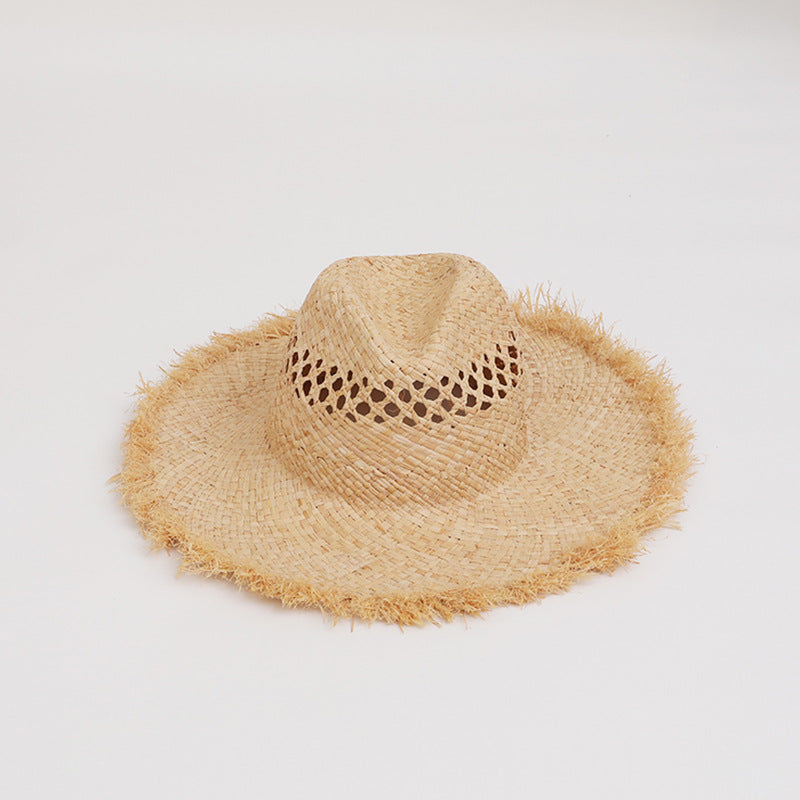 Frayed Open-Weave Raffia Fedora