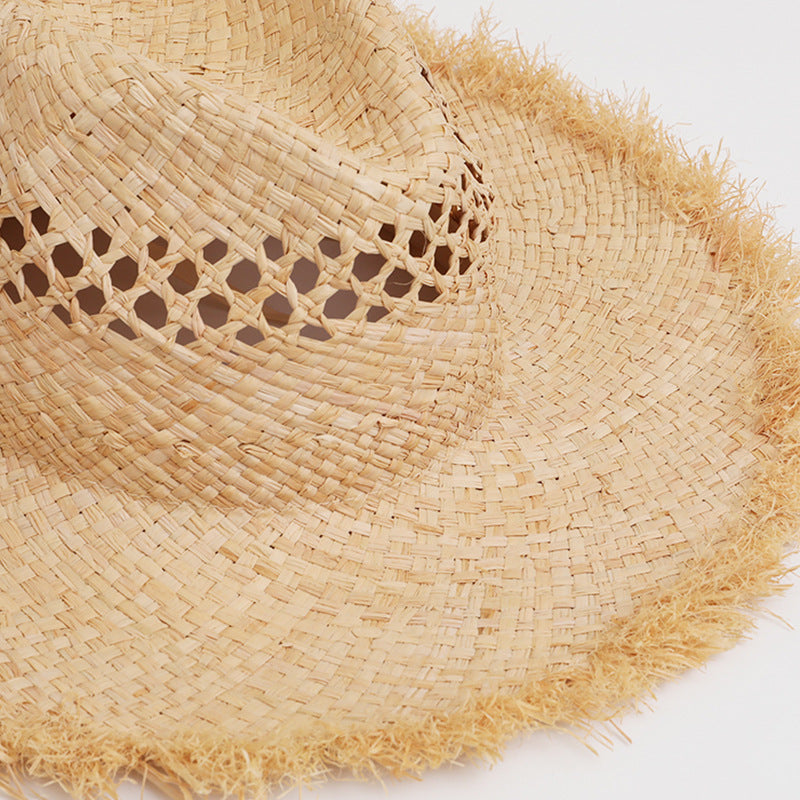 Frayed Open-Weave Raffia Fedora