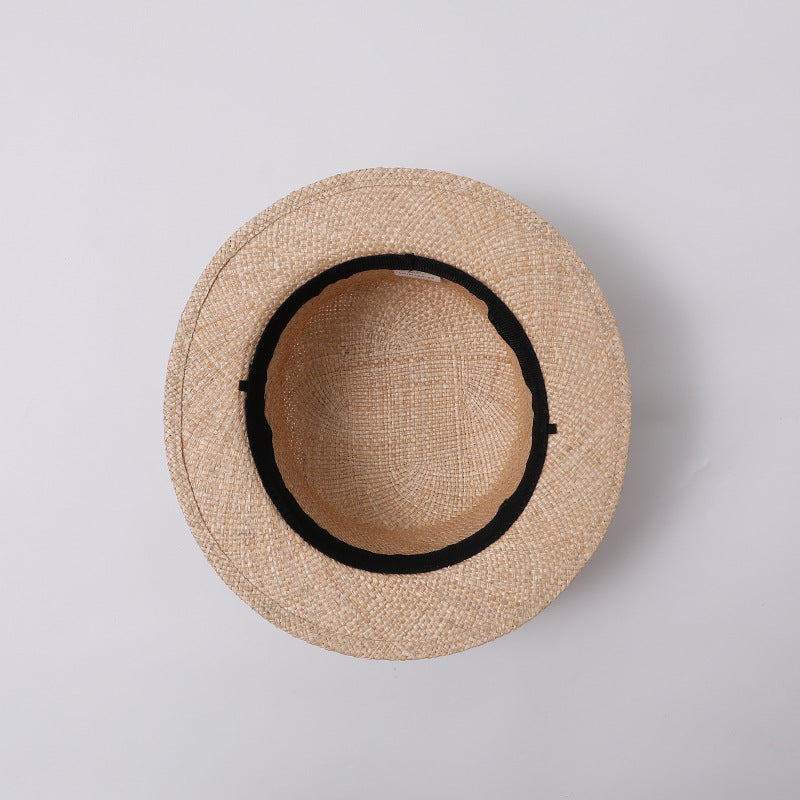 French Panama Flat-Top Straw Hat with Black Ribbon