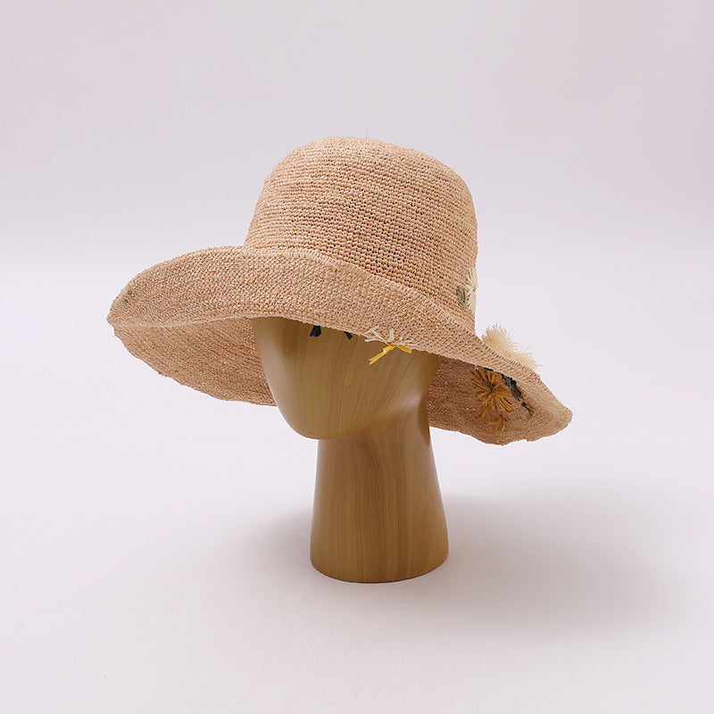 Floral Crochet Straw Bucket Hat