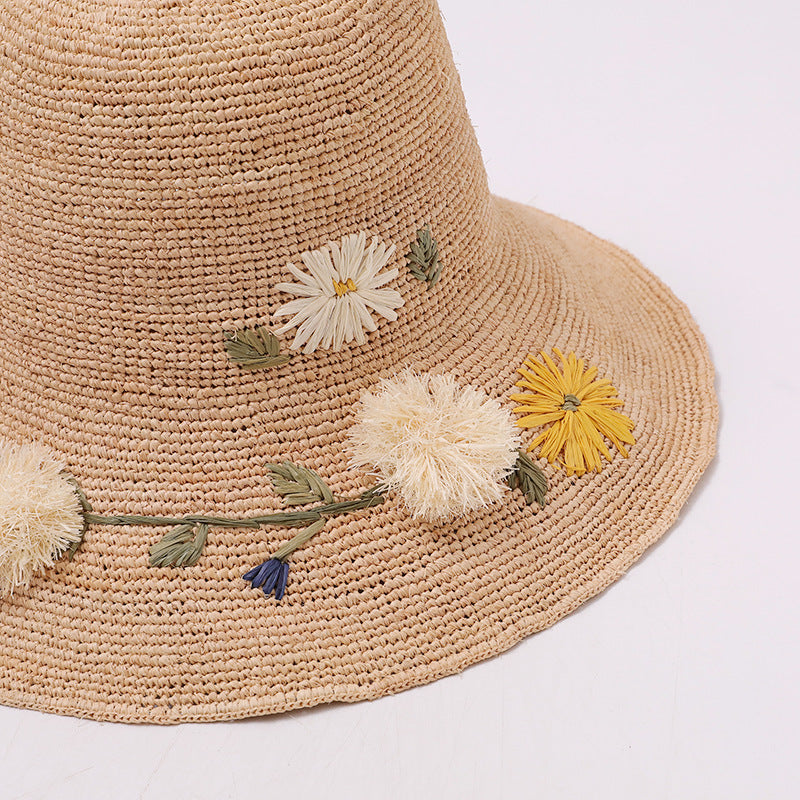 Floral Crochet Straw Bucket Hat