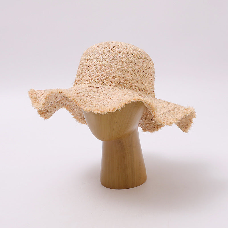 Frayed Wavy Raffia Beach Hat