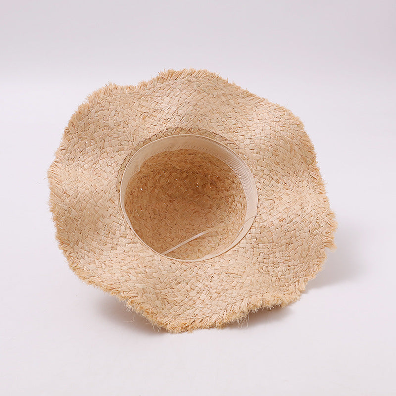 Frayed Wavy Raffia Beach Hat