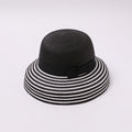 Black & White Striped Straw Bucket Hat with Bow