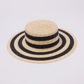 Black & White Striped Wide-Brim Flat-Top Straw Hat