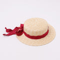 Straw Boater Hat with Red Ribbon Bow