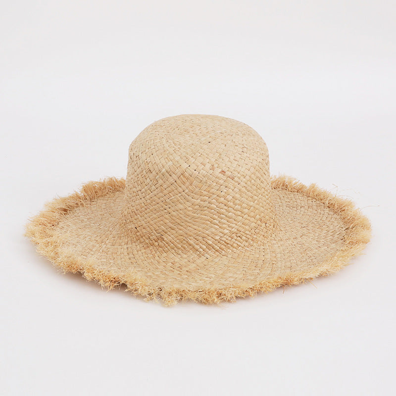 Frayed Wide-Brim Straw Sun Hat