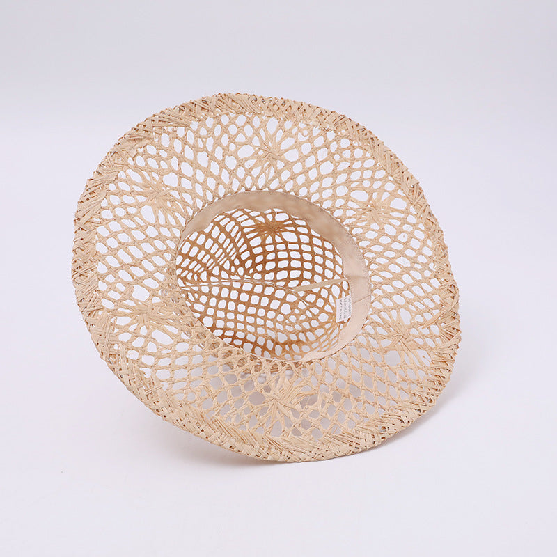 Open-Crochet Wide-Brim Fedora Straw Hat