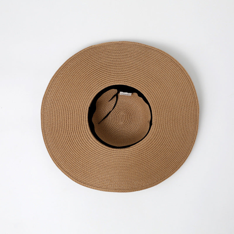 Solid Brown Wide-Brim Straw Sun Hat