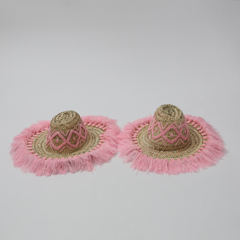 Pink Tassel Embroidered Straw Hat