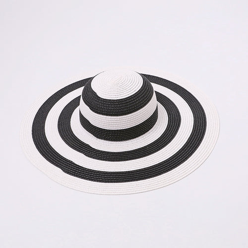 Black & White Striped Wide-Brim Sun Hat