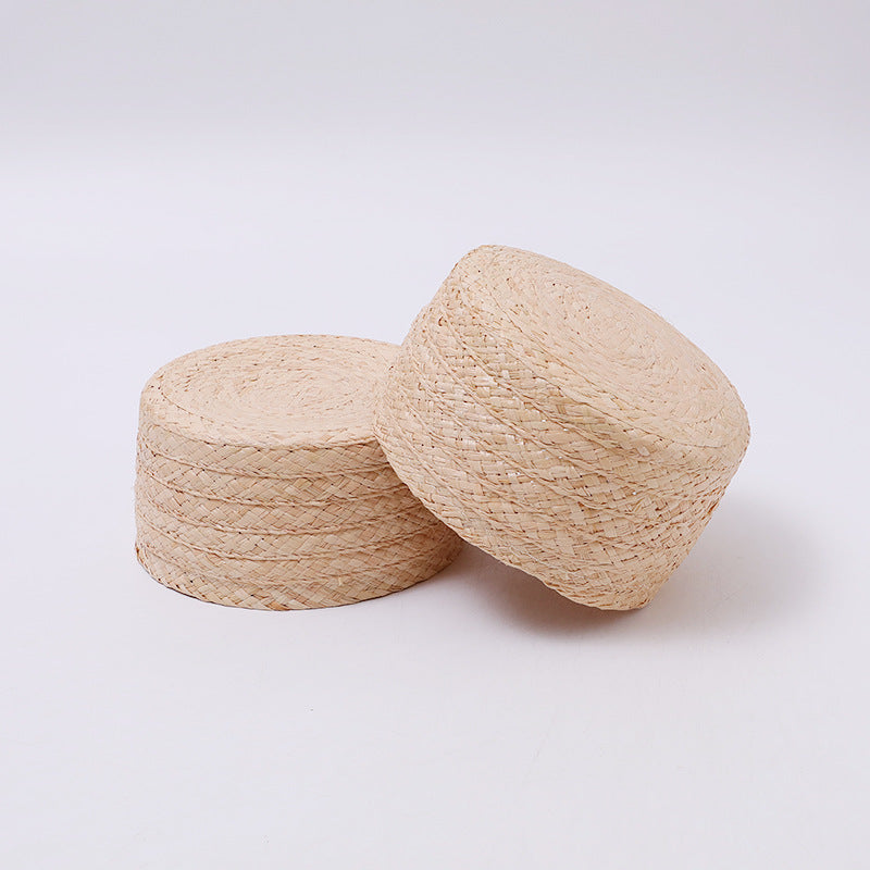 Handwoven Flat-Crown Straw Pork Pie Hat