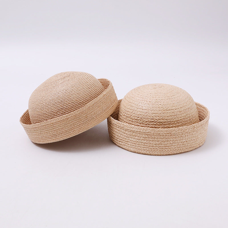 Natural Straw Round-Crown Sailor Hat